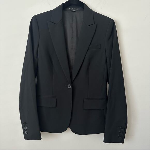 Theory Classic Black Suit Jacket Wool Size 0 - Picture 1 of 4
